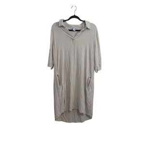 Marissa Olivia Cream Linen Rayon Blend Deep Vneck 3/4 Sleeve Knee Length Dress L